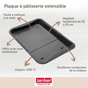 Set pâtisserie avec plaque de four extensible de 35-52 cm, 2 bols à mixer, verre mesureur et spatule Zenker