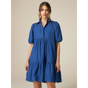 Oltre - Vestido corto de popelina con calado - Azul