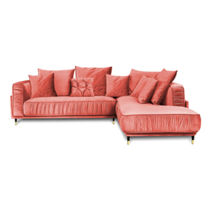 Canapé Velours Angle droit Rose Fiorenzo - 4 Places