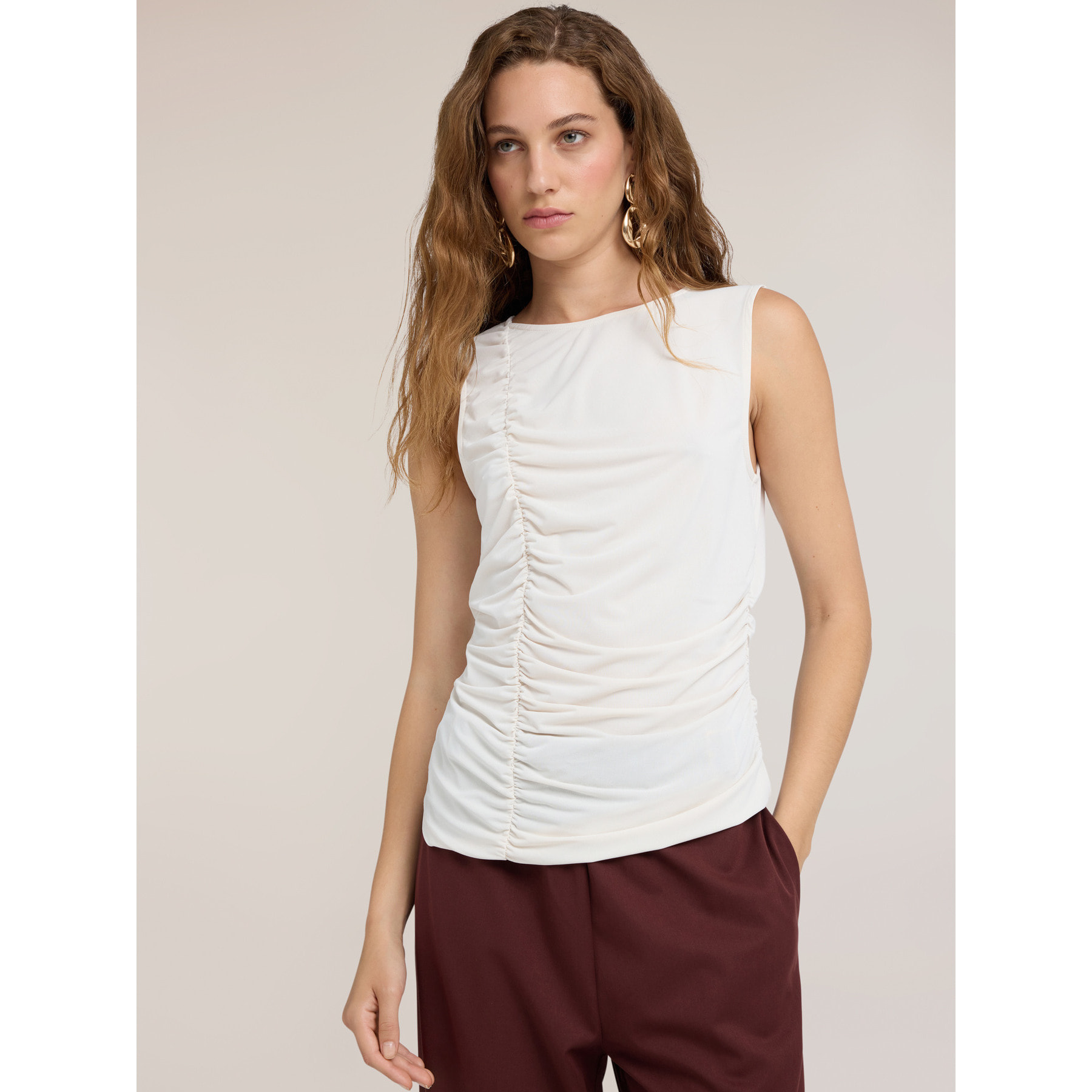 Motivi - Top in jersey con drappeggio frontale - Bianco