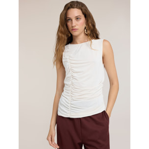 Motivi - Top in jersey con drappeggio frontale - Bianco
