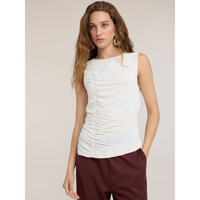 Motivi - Top in jersey con drappeggio frontale - Bianco