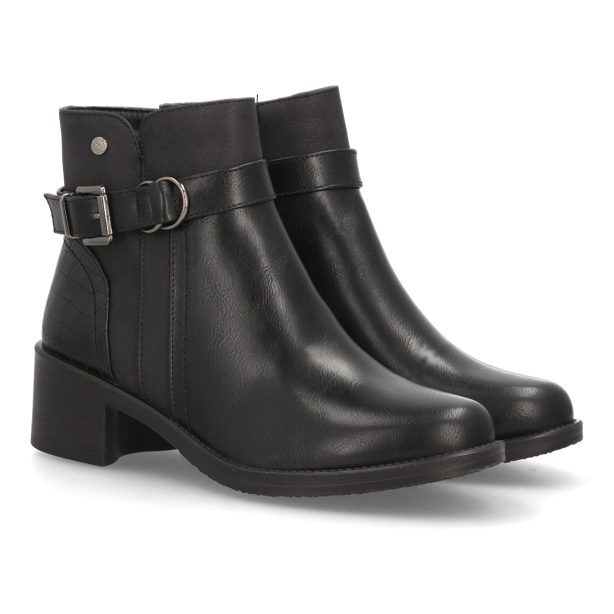 Botines con tacón ancho y hebilla para mujer