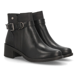 Botines con tacón ancho y hebilla para mujer