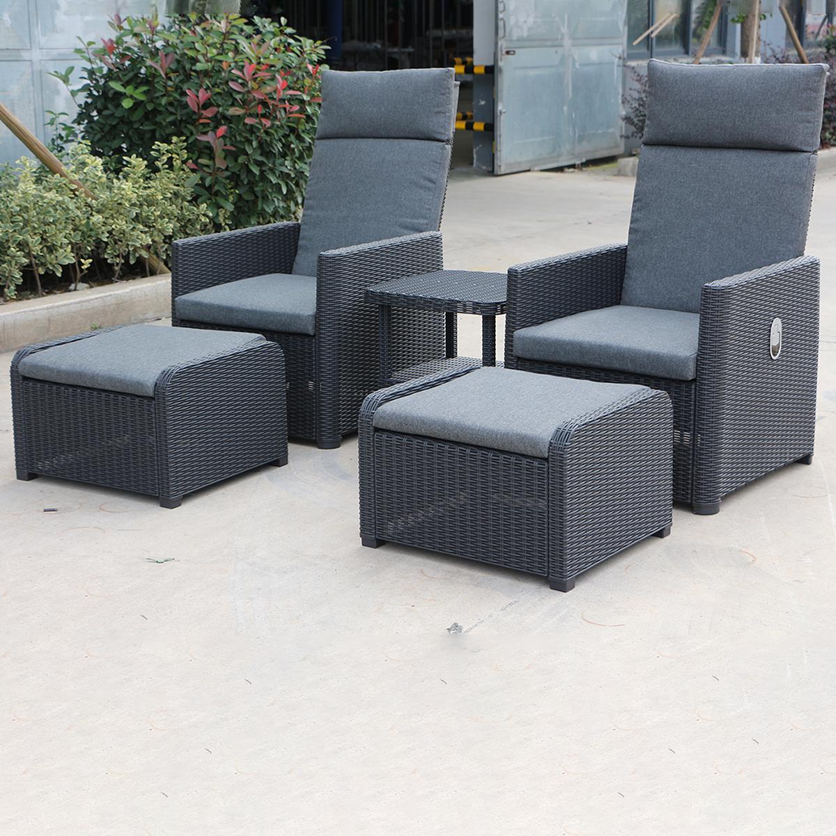 Juego De Muebles De Jardín 2 Sillones Reclinables Con Reposapiés 2 Mesas