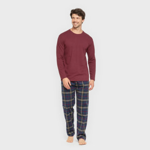 Pijama hombre franela Cuadro Tejada Burdeos