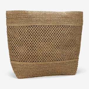 Bolso de hombro marrón claro en rafia con malla
