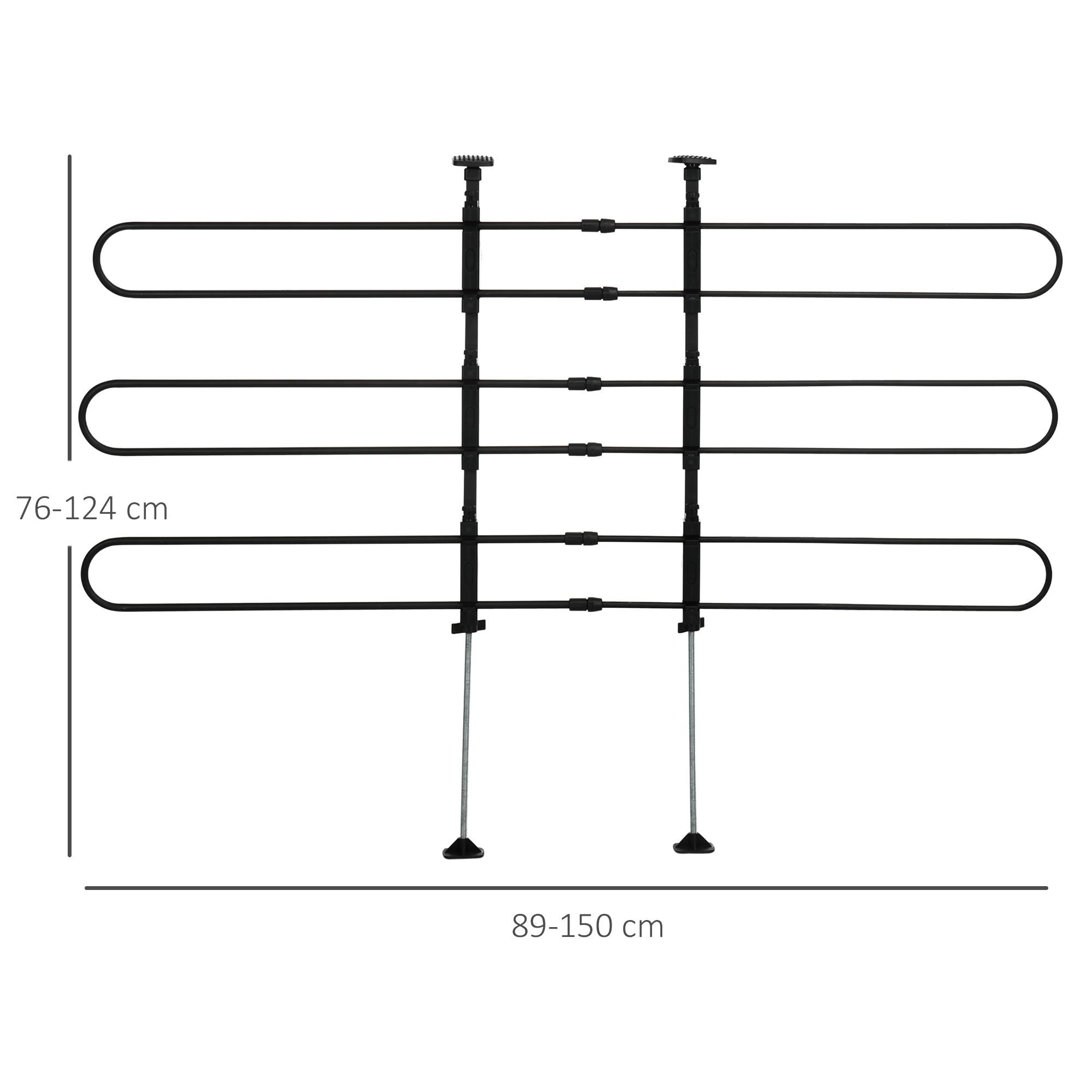 Barrera Protectora de Coche para Perros Ajustable 89-150x9x76-124 cm Rejilla Separadora para Maletero Coche Universal Reja de Seguridad de Acero Negro