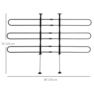 Barrera Protectora de Coche para Perros Ajustable 89-150x9x76-124 cm Rejilla Separadora para Maletero Coche Universal Reja de Seguridad de Acero Negro
