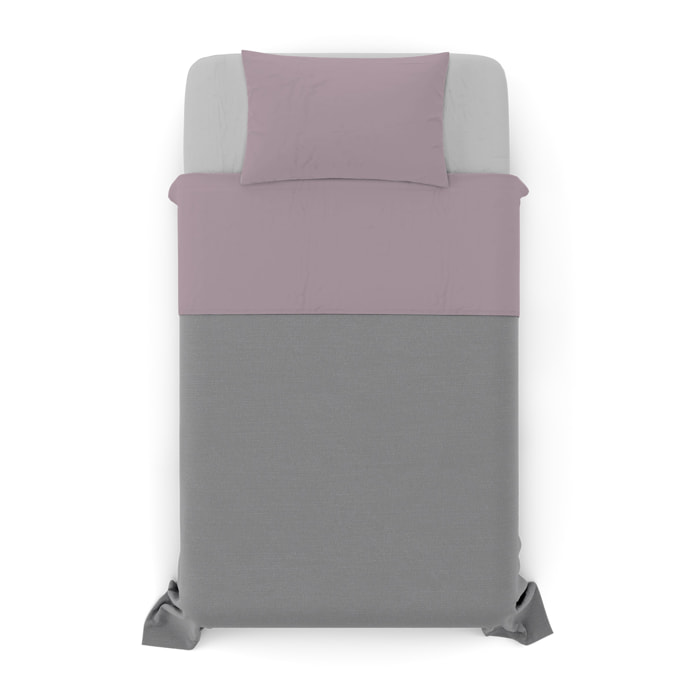 COMPLETO LETTO NATURAL COLOUR MADE IN ITALY COTONE-ROSA ANTICO/GRIGIO CHIARO PIAZZA E MEZZA