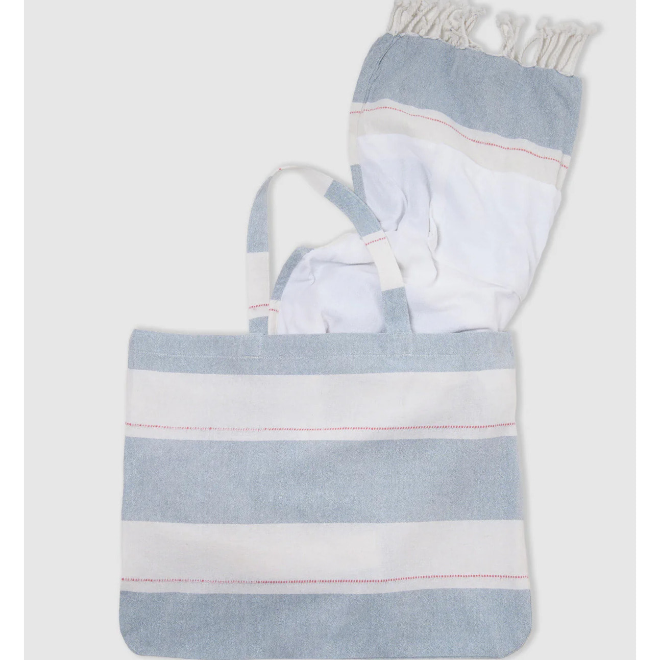 Pack bolso + toalla pareo algodón raya oria índigo