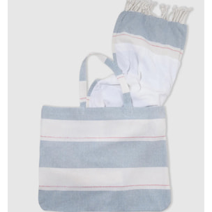 Pack bolso + toalla pareo algodón raya oria índigo