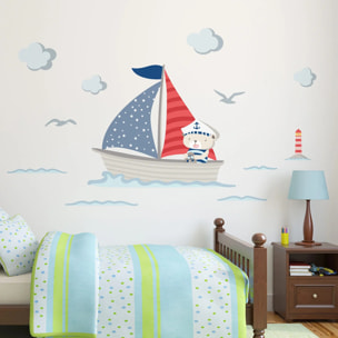 Sticker mural - Ambiance Sticker - OURSON CAPITAINE DE BATEAU - 100x120cm