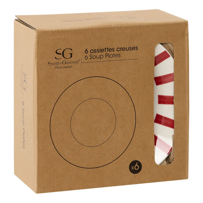 Lot de 6 assiettes creuses Cheri rouge D20,2xH4cm