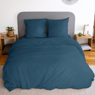 Parure housse de couette unie 100% microfibre lavée - avy - bleu nuit