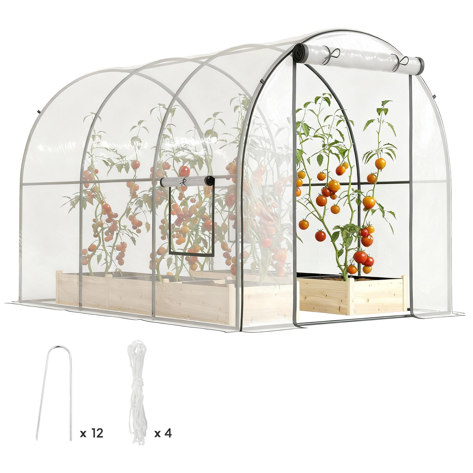 Invernadero de Exterior 3x2x2 m, Invernadero de Túnel con Puerta Enrollable, 2 Ventanas de Malla, Cubierta de Plástico y Marco de Acero, Anti-UV, para Cultivos, Plantas, Flores, Transparente