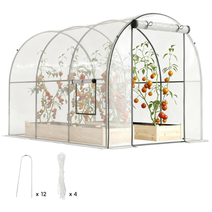 Invernadero de Exterior 3x2x2 m, Invernadero de Túnel con Puerta Enrollable, 2 Ventanas de Malla, Cubierta de Plástico y Marco de Acero, Anti-UV, para Cultivos, Plantas, Flores, Transparente