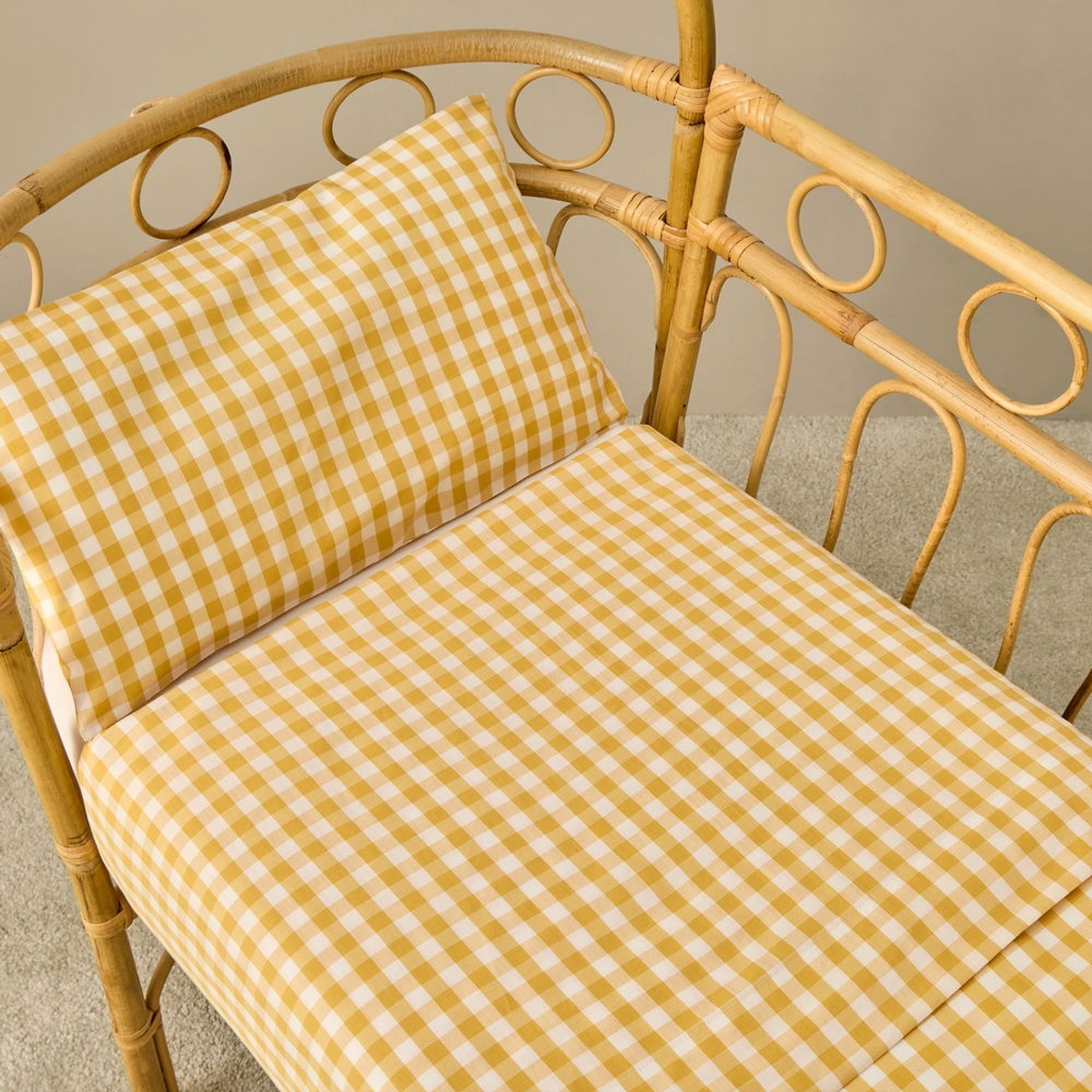Sábana de algodón 180 hilos cuadros vichy Kimcuad color amarillo 100% Algodón percal