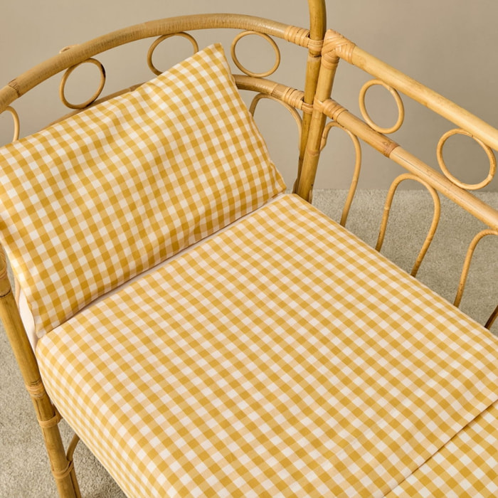 Sábana de algodón 180 hilos cuadros vichy Kimcuad color amarillo 100% Algodón percal