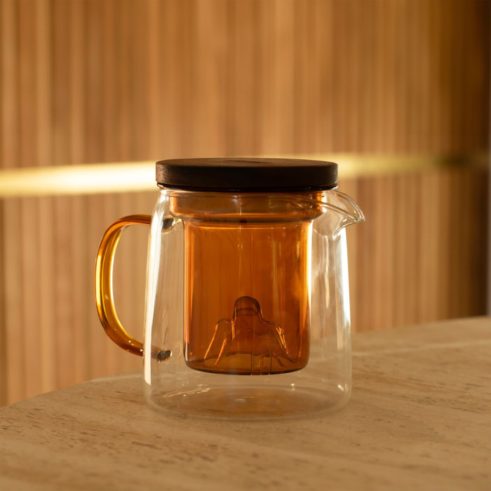 Théière en verre infuseur et anse ambre 450ml LASKA