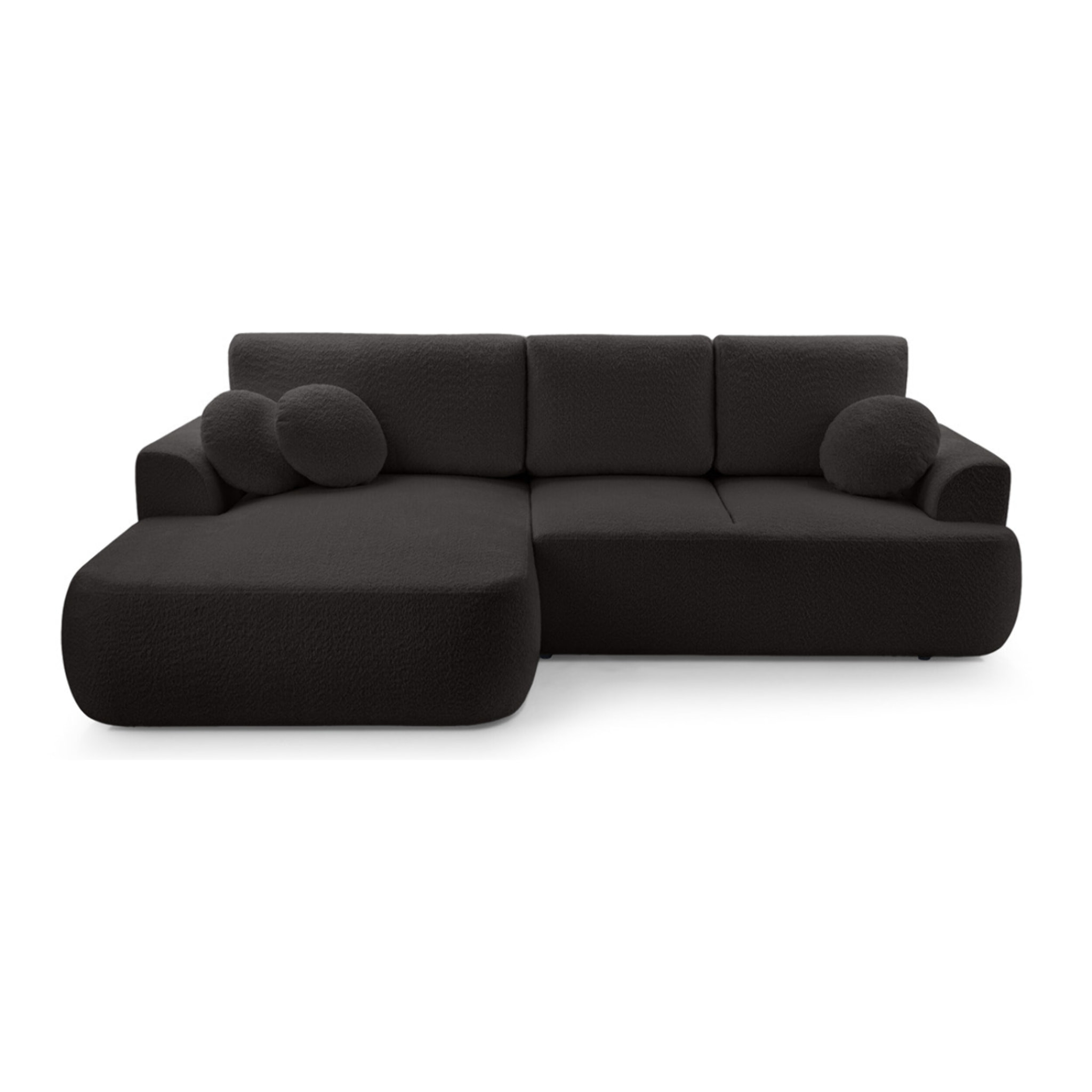 Candela - canapé d'angle gauche 4 places - convertible avec coffre - en tissu bouclette - Noir