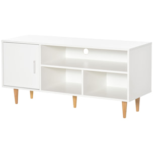 HOMCOM Mueble de TV para Televisores de hasta 60" Mesa para TV de Salón Comedor Moderna con Armario y 3 Compartimentos 120x40x55 cm Blanco