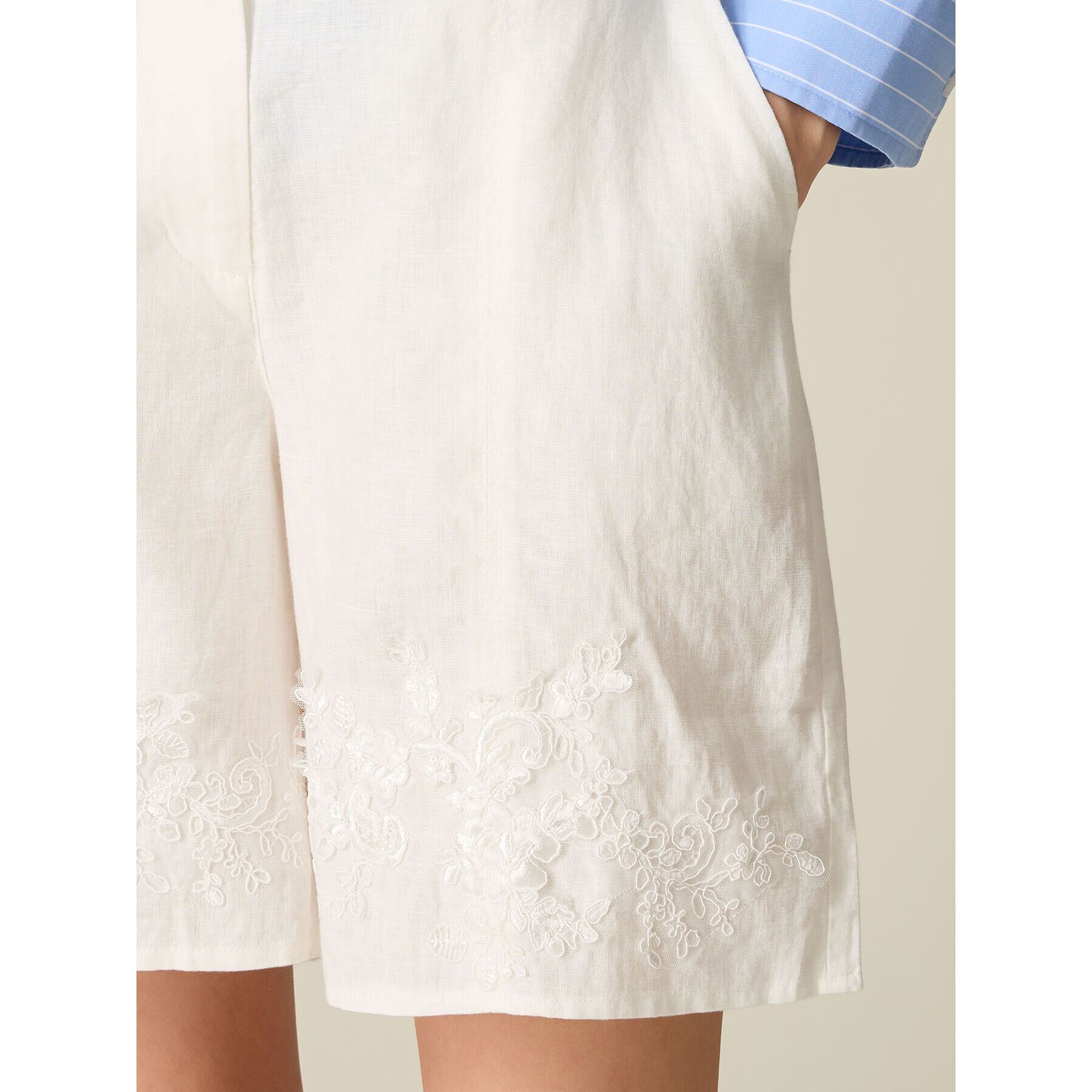 Oltre - Bermudas de lino con encaje - Blanco