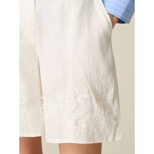 Oltre - Bermudas de lino con encaje - Blanco