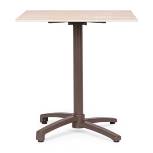 Tavolo da bar quadrato LAREDO in alluminio marrone e HPL beige, pieghevole e impilabile, 70×70×74 cm