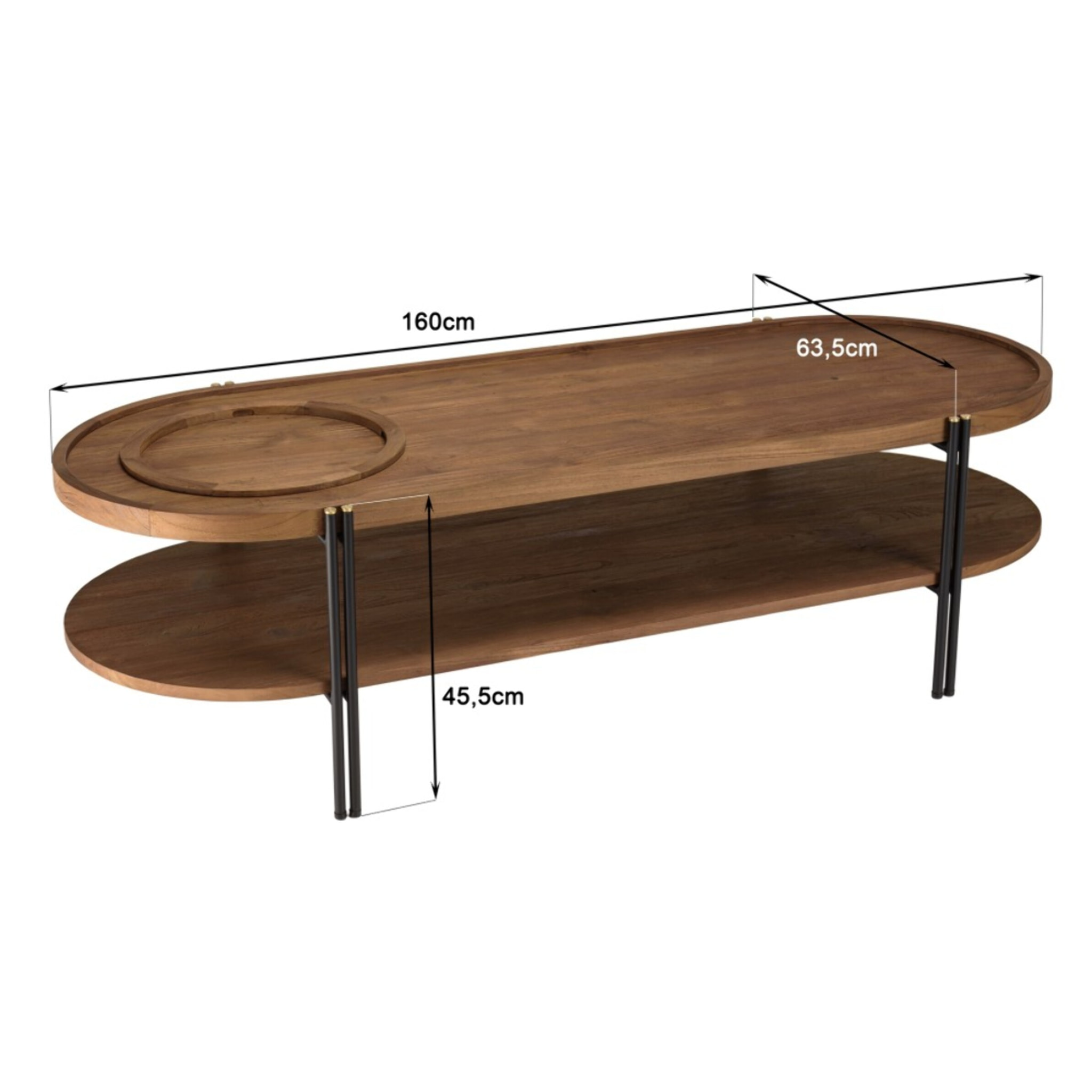SIXTINE - Table basse ovale 2 niveaux plateau amovible