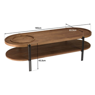 SIXTINE - Table basse ovale 2 niveaux plateau amovible