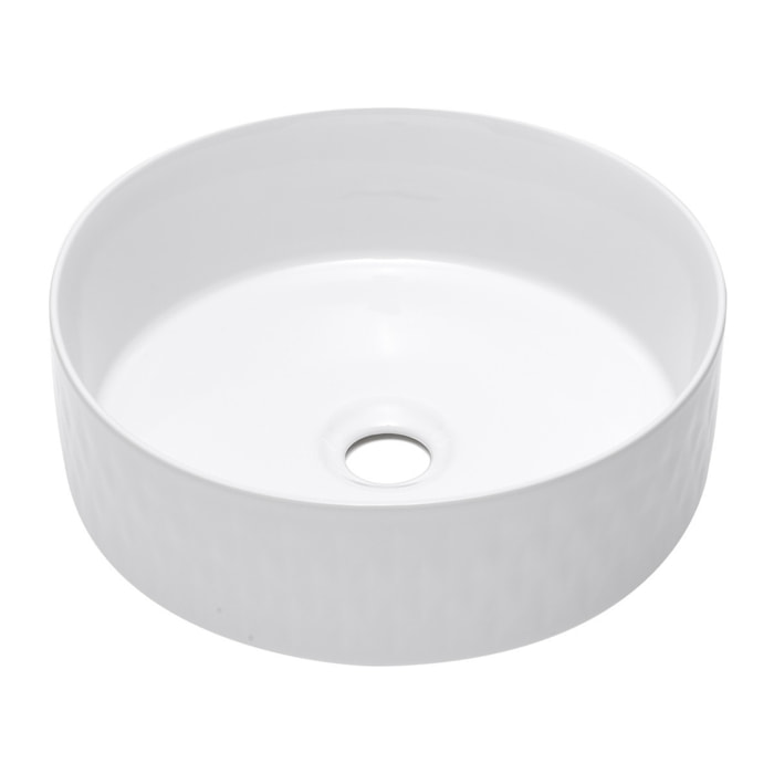 Vasque à poser ronde diamètre 36 cm - blanc brillant - finition striée - sans trop-plein - Infinitio SAT