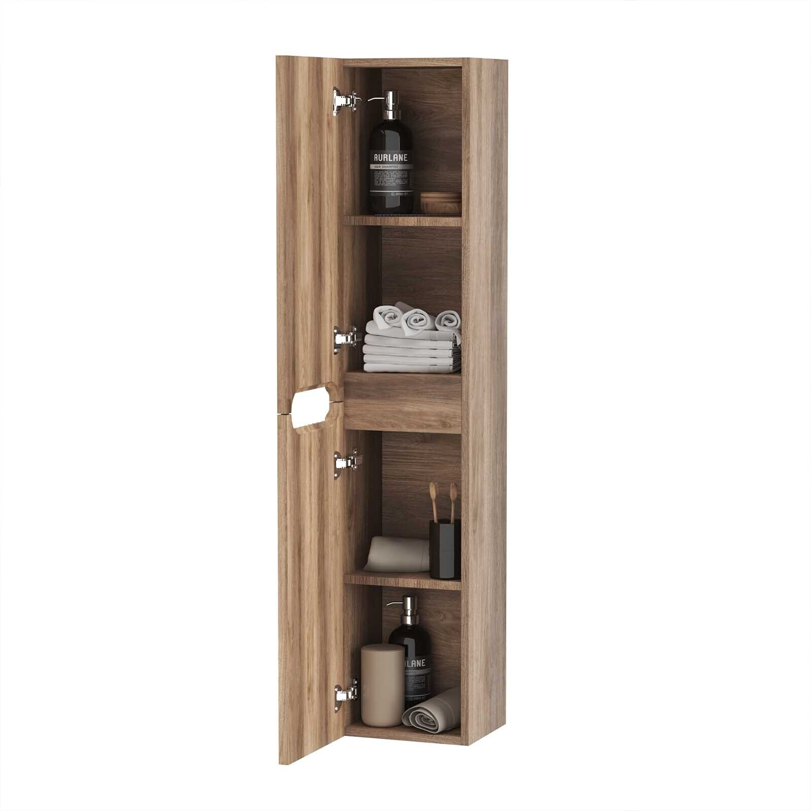 Colonne de salle de bain Bois Suspendu - Hauteur 120 cm - 2 Portes - LEON