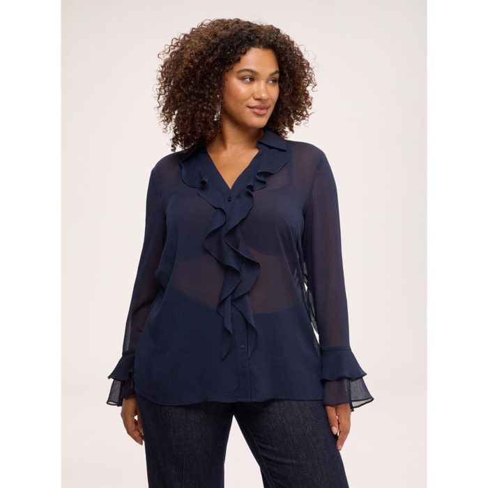 Fiorella Rubino - Blusa de crepé con volante - Azul
