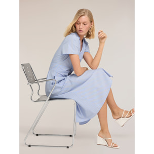 Motivi - Vestido camisero midi en popelina a rayas - Light - blue