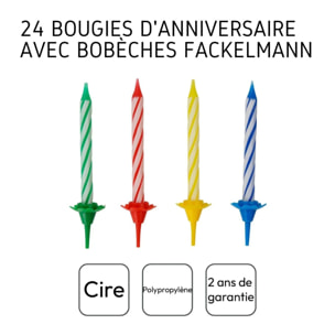 Lot de 24 bougies d'anniversaire et 12 bobèches Fackelmann Rio Party