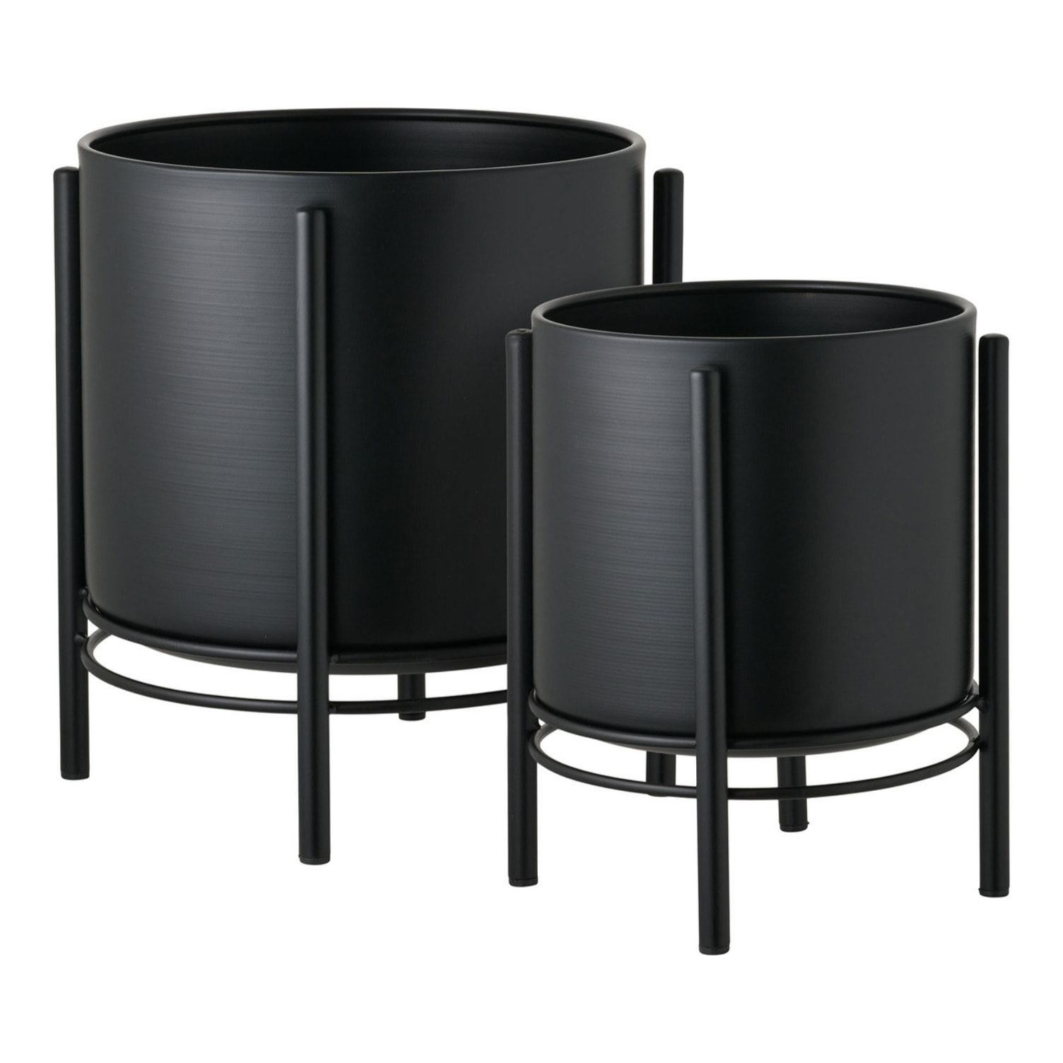 Set 2 portavasi in acciaio nero su base a gambe - ø19x28 e ø25x29 cm