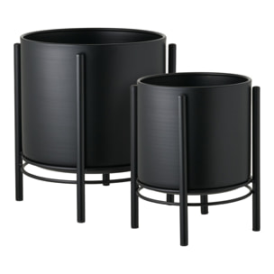 Set 2 portavasi in acciaio nero su base a gambe - ø19x28 e ø25x29 cm