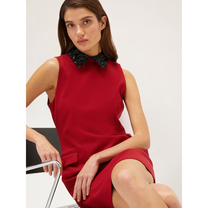 Motivi - Vestido de tubo con cuello bordado - Rojo