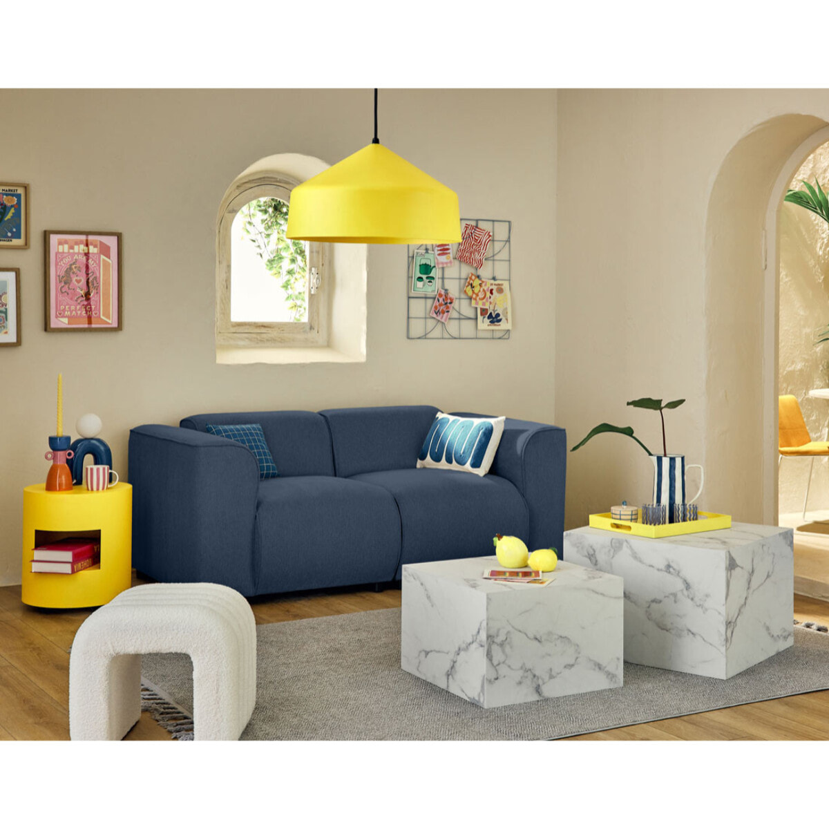 Suaro - Module d'assise d'angle gauche en tissu texturé - Bleu