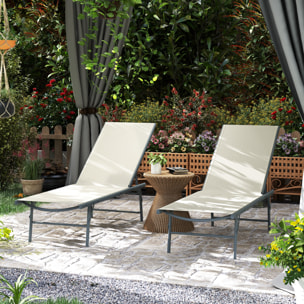 Pack de 2 Tumbonas Jardín Exterior Tumbonas Plegables Reclinables en 5 Posiciones con Estructura Metálica y Asiento de Malla Transpirable para Playa Piscina 164x54x84 cm Crema