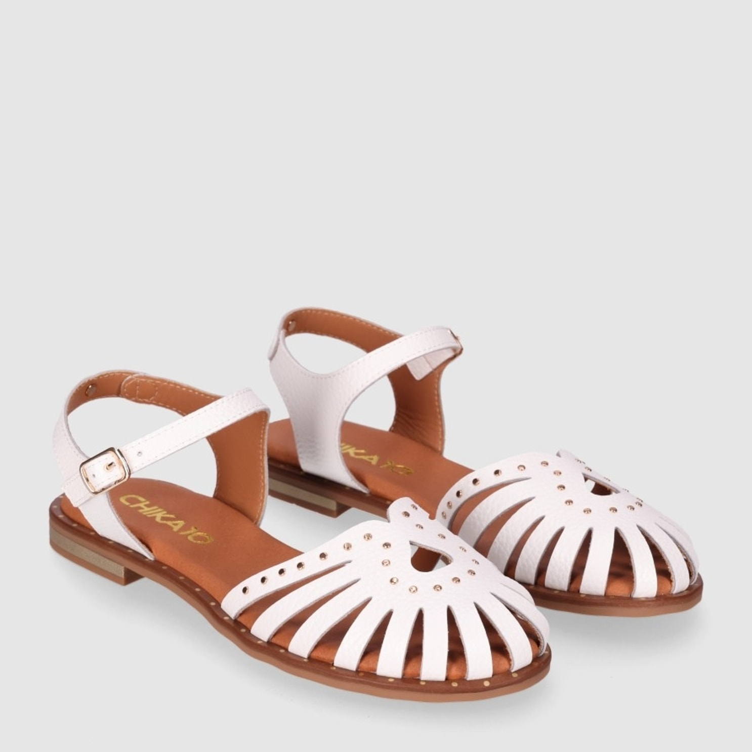 Sandalias de Piel - Blanco - Tacón: 1 cm