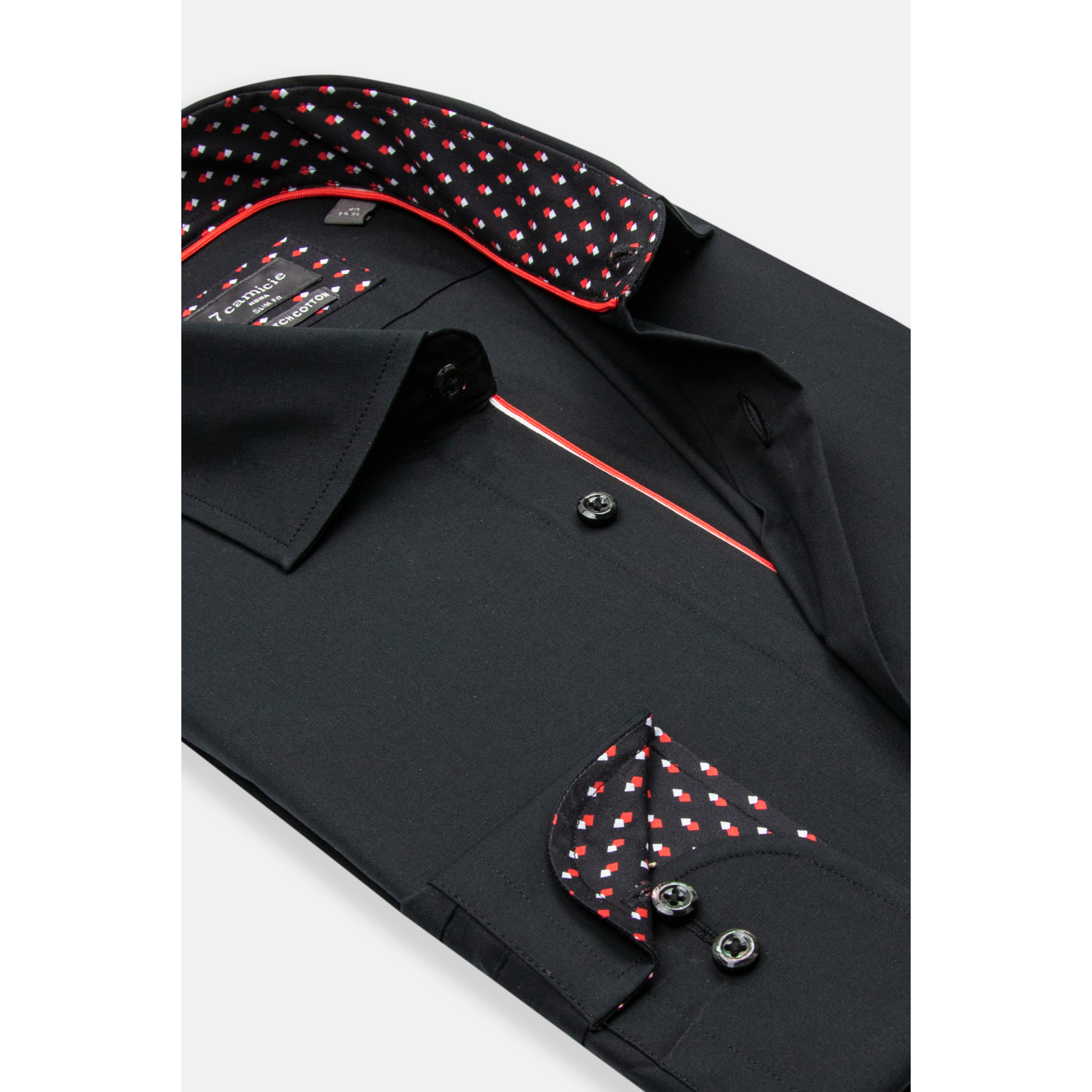 Camicia Uomo 1 Bottone Francese Slim Popeline Stretch Unito Nero