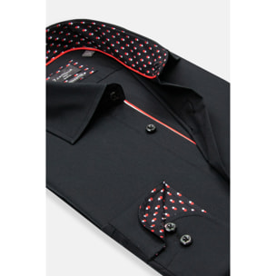 Camicia Uomo 1 Bottone Francese Slim Popeline Stretch Unito Nero
