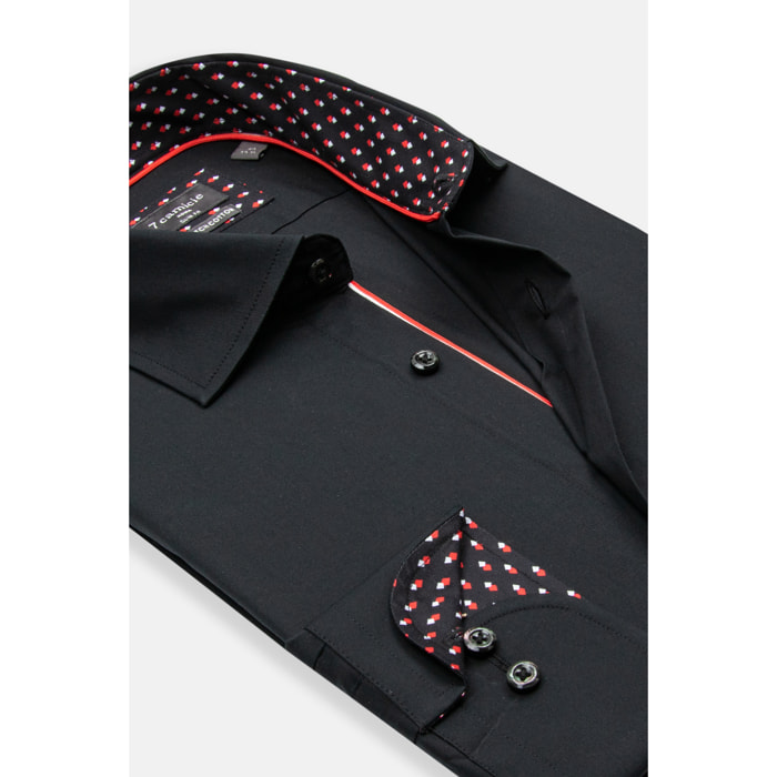 Camicia Uomo 1 Bottone Francese Slim Popeline Stretch Unito Nero