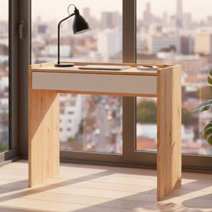 Scrivania Con Cassetto Tavolo Studio Ufficio Moderno Mobile Desk Struttura Salvaspazio Home Office Cameretta e Studio 81.5x40x77 Cm Bianco e Rovere