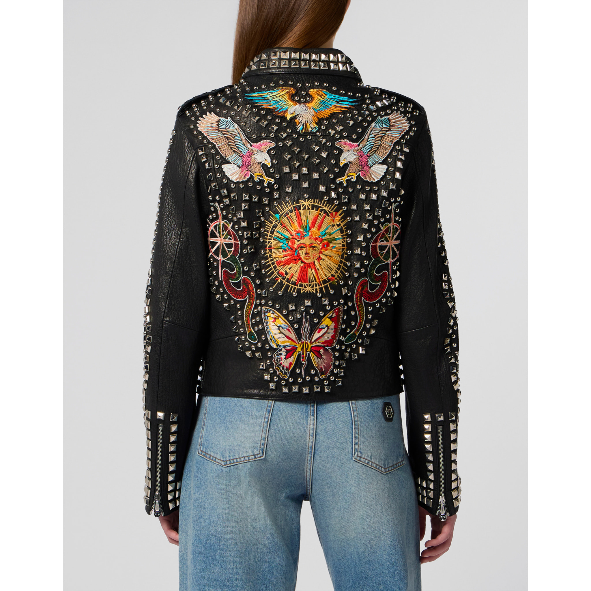 PHILIPP PLEIN Boxy Fit Biker Jacket Studs & Patches