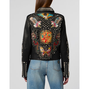PHILIPP PLEIN Boxy Fit Biker Jacket Studs & Patches