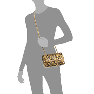 Amaro bolso bandolera mujer. Piel auténtica Gamuza acolchada, animal print leopardo, lacado brillante.