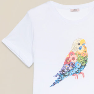 Oltre - T-shirt con stampa e applicazioni - Bianco